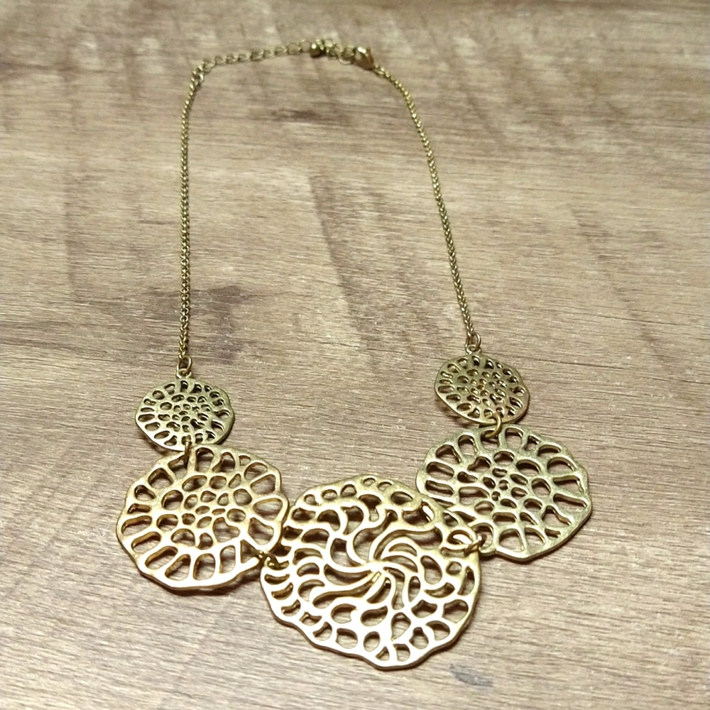Vintage 5 BOHO Circle Medallions on Goldtone Chain. Clasp Closure. Extender